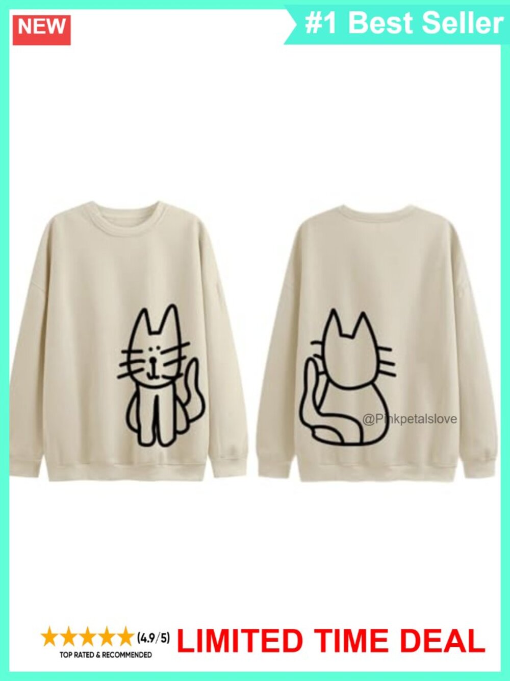 Cat Graphic Sweatshirt Women Cotton Blend Long Sleeve Crewneck Pullover - Picture 1 of 6